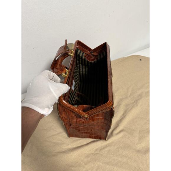 Marco Tadini Croc Embossed Leather Doctor Bag Brown Briefcase Key Made in Italy - Picture 14 of 16